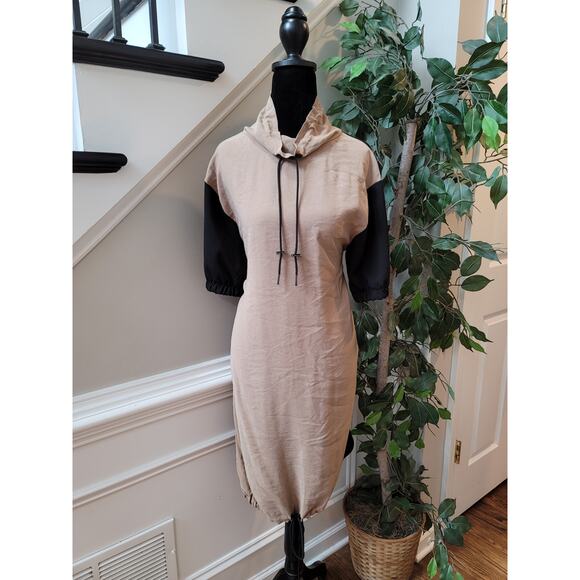 Zara Basic Hoodie Dress Womens Small Beige Black Short Sleeve Casual Streetwear - Picture 2 of 14